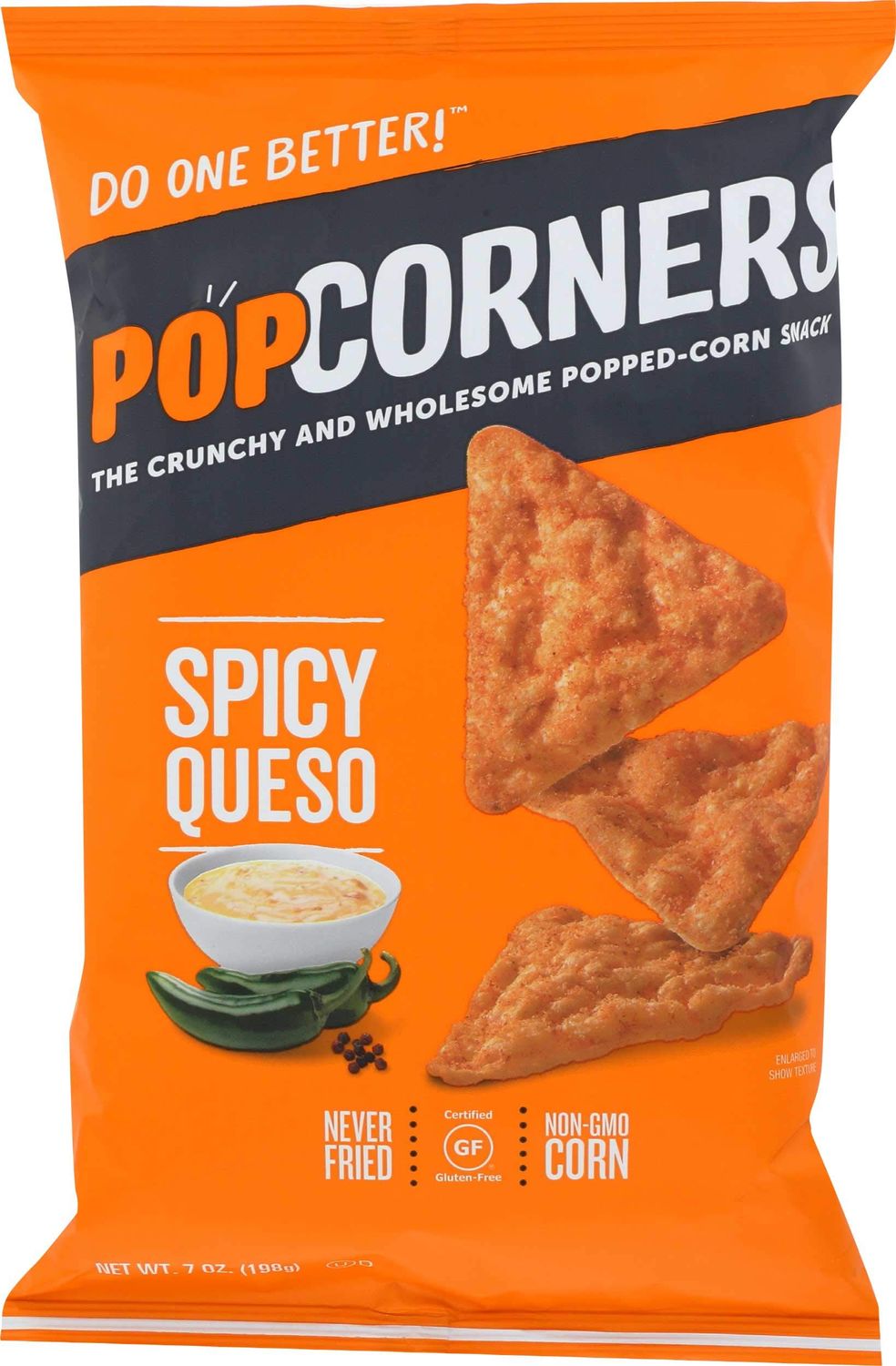 Popcorners Spicy Queso Corn Chips, 7 Oz, 12 Ct