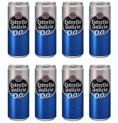 [Pack of 8] Estrella Galicia 0.0 NA Non Alcoholic Beer Cans, Water from A Coru a - 16.9 Fl Oz