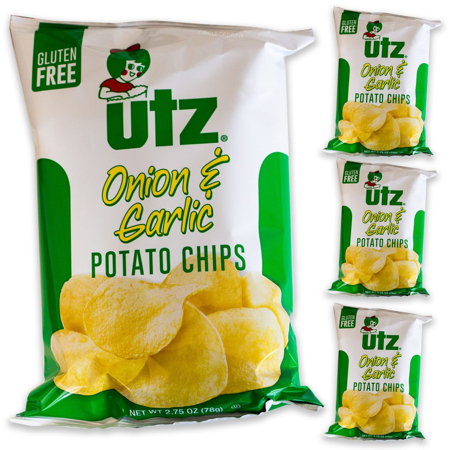 Utz Garlic Onion Potato Chips - Delicious Tangy Onion Garlic Seasoning - (4, 2.75oz bags)