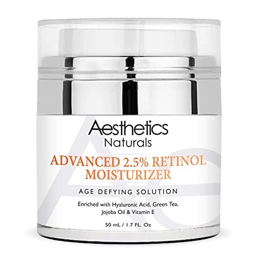 Aesthetics Naturals Retinol Cream - Anti-Aging Face Neck Moisturizer with 2.5 Retinol, Vitamin E, Green Tea, Hyaluronic Acid, Organic Jojoba Oil, Shea Butter, Day Night Anti-Wrinkle Cream 1.7oz