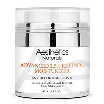Aesthetics Naturals Retinol Cream - Anti-Aging Face Neck Moisturizer with 2.5 Retinol, Vitamin E, Green Tea, Hyaluronic Acid, Organic Jojoba Oil, Shea Butter, Day Night Anti-Wrinkle Cream 1.7oz