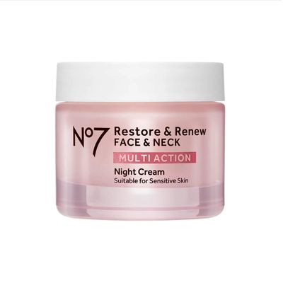 No7 Restore Renew Multi Action Face Neck Night Cream - Collagen Peptide Anti Aging Face Cream - Hydrating Hyaluronic Acid Skin Firming Fragrance Free Night Cream (50ml)