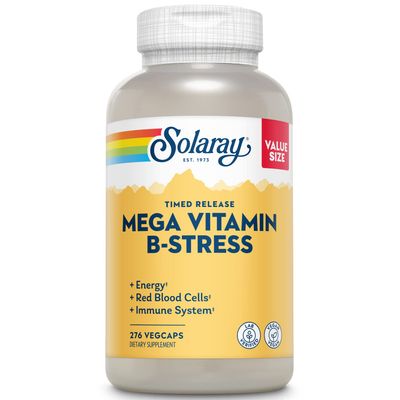 SOLARAY Mega Vitamin B-Stress - Timed Release Vitamin B Complex wVitamin B12, B6, Folic Acid, VIT. C - Stress, Energy, Red Blood Cell, Immune Support - Vegan, 60-Day Guarantee (276 CT)