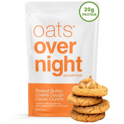 Oats Overnight Peanut Butter Cookie Dough Cacao Crunch - Vegan Overnight Oats Protein Shake with 20g Vegan Protein Powder - High Fiber, Gluten Free, Dairy Free Oatmeal (2.4 oz per Meal) (24 Pack)