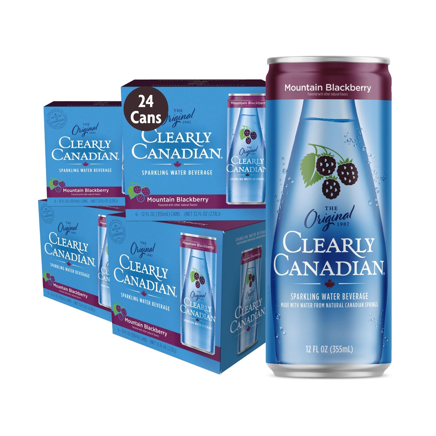 Clearly Canadian Mountain Blackberry Cans Sparkling Water, 24-Pack (Regular Zero) - Assorted Flavors Variety Packs - Refreshingly Pure and Naturally Flavored Carbonated Drink