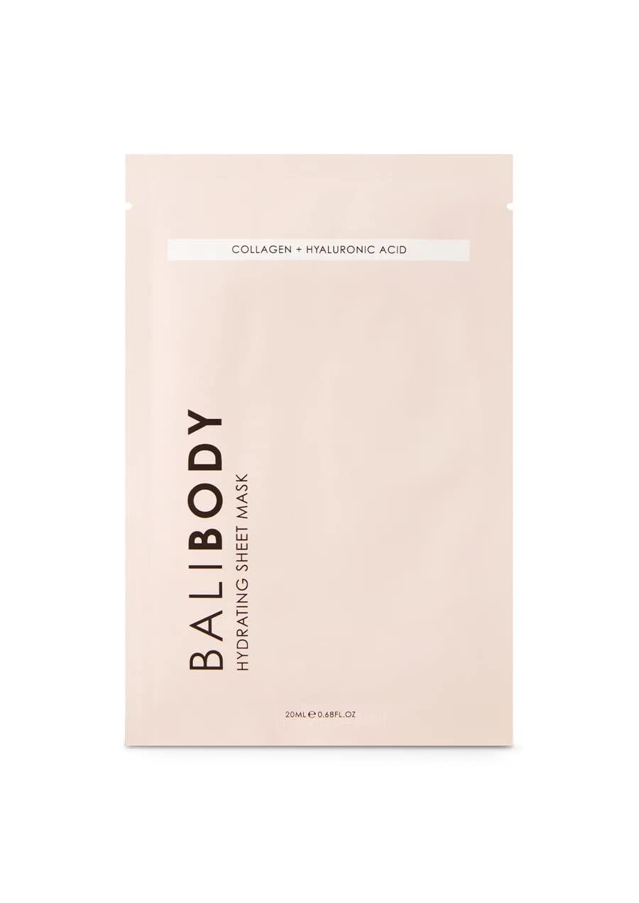 Bali Body Hydrating Sheet Mask Serum Drenched Mask with Hyaluronic Acid, Niacinamide and Collagen Intense Hydration, Luminous Results Under 10 minutes 100 Vegan, Cruelty Free, Aus Made (1 Pack)
