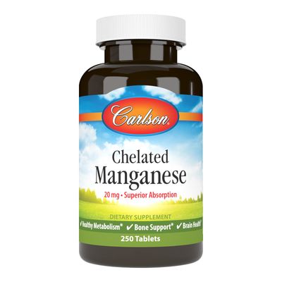 Carlson - Chelated Manganese, 20 mg - Superior Absorption, Healthy Metabolism, Bone Support Brain Health, 250 Tablets