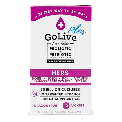 GoLive Probiotic for Women - Sugar-Free Synbiotic Powder with Prebiotics, Cranberry, Biotin, B12 D3-25 Billion CFUs, 10 Clinical Strains - Supports Vaginal, Digestive, UT Immune Health