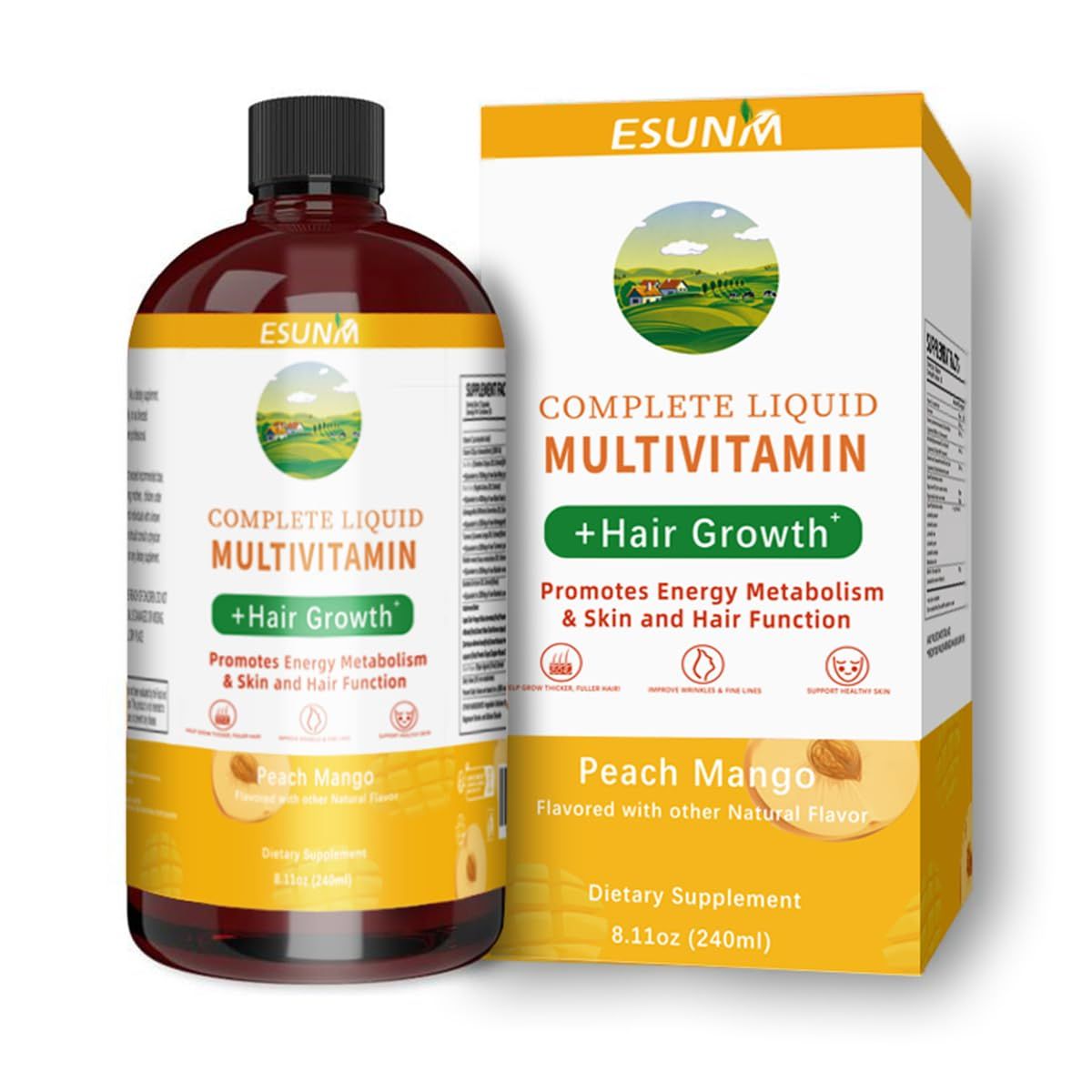Complete Liquid Multivitamin Hair Growth, Promotes Energy Metabolism Skin and Hair Function Vitamin C D B Vitamins Help to Thicker Hair, Wrinkles, Fine Lines, Skin Care
