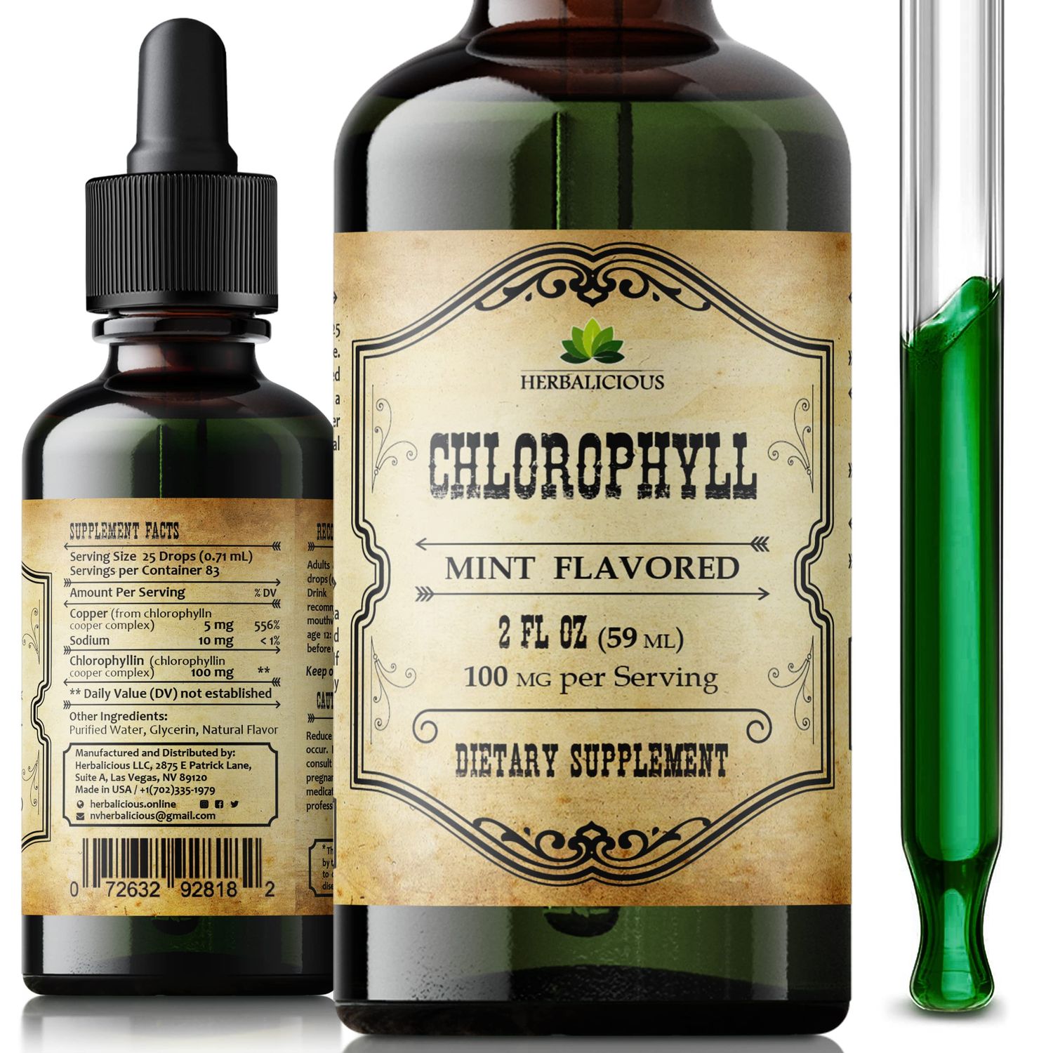Chlorophyll Liquid Drops - Organic Natural Detox Cleanse Support - Boost Energy, Immunity Metabolism - Vegan, Non-GMO, Mint Flavor, 2 fl oz - Sodium Copper Chlorophyllin Extract - Made in USA