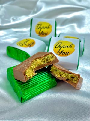 Dubai Thank You Chocolate (Set of 16 pcs.) - Milk Chocolate with Pistachio Knafeh Filling, Special Thank You Gift - Elegant Presentation for Wedding, Event and Corporate Gifts