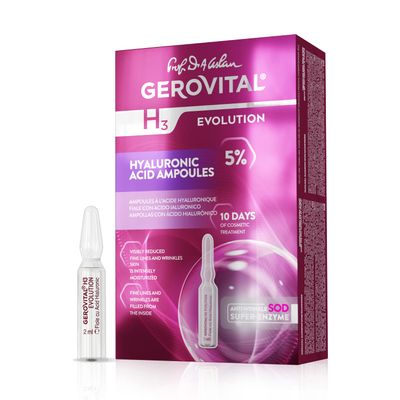 GEROVITAL EVOLUTION Hyaluronic Acid Serum for Face - Moisturizer, Regenerating, Hydrating Serum, Anti-Wrinkle, Anti-Aging Facial Serum for Fine Lines and Increased Skin Elasticity, 10 Vials x 2ml