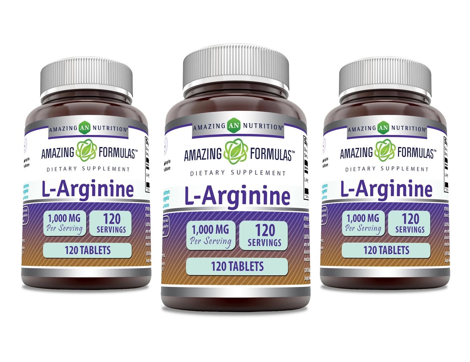 Amazing Formulas L-Arginine Supplement 1000 Mg Per Serving Tablets Amino Acid Supplement for Women Men Non-GMO Gluten Free Made in USA (120 Count 3 Pack)