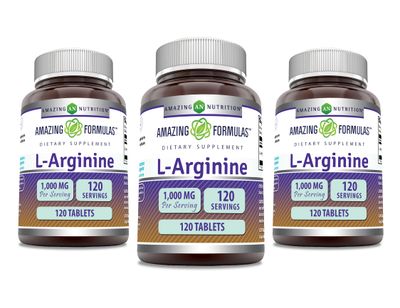 Amazing Formulas L-Arginine Supplement 1000 Mg Per Serving Tablets Amino Acid Supplement for Women Men Non-GMO Gluten Free Made in USA (120 Count 3 Pack)