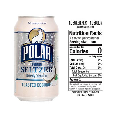 Polar Seltzer Water, Toasted Coconut, 12 fl oz cans, 12 pack
