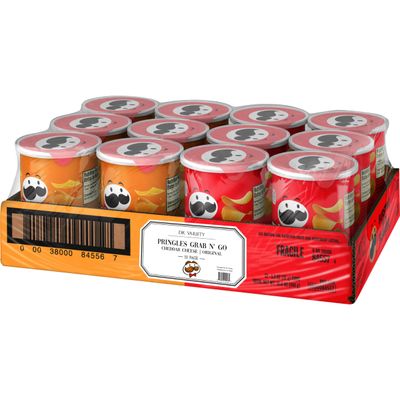 Pringles Potato Crisps Chips, Kids Lunch Snacks, Grab N&#39; Go - Cheddar Cheese Original (12 Cans)