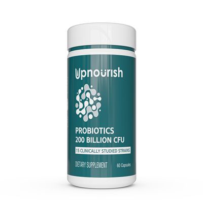 UpNourish Probiotics - 200 Billion CFUs for Men and Women, 15 Clinically Studied Strains, Prebiotics Enzymes - 60 Vegan Capsules