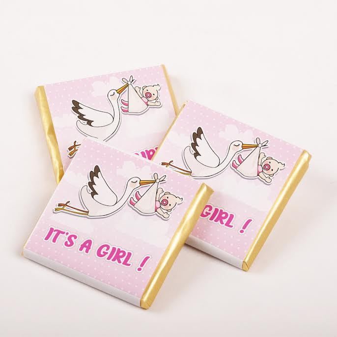 Set of 50 It&#39;s a boy-girl Baby Chocolates, Perfect for Celebrations, Gender Reveals, and Special Occasions,Baby Shower Gifts. (Girl - Stork)