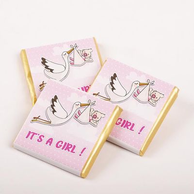 Set of 50 It&#39;s a boy-girl Baby Chocolates, Perfect for Celebrations, Gender Reveals, and Special Occasions,Baby Shower Gifts. (Girl - Stork)