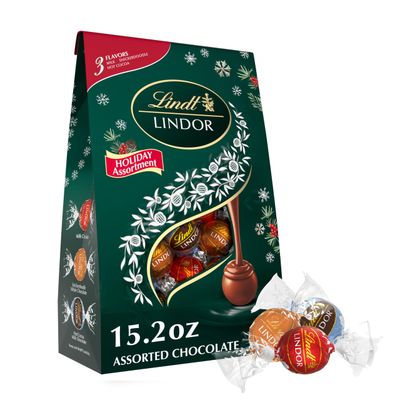 Lindt LINDOR Holiday Assorted Chocolate Candy Truffles with Smooth, Melting Truffle Center, 15.2 oz. Bag