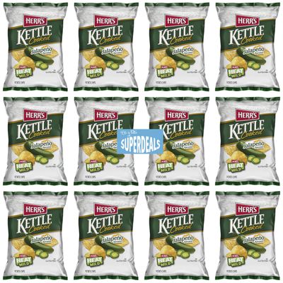 Herr&#39;s Kettle Cooked Jalapeno Flavored Potato Chips, 1.12 oz Pack of 12 bundled by SUPERDEALS with Mystery Gift