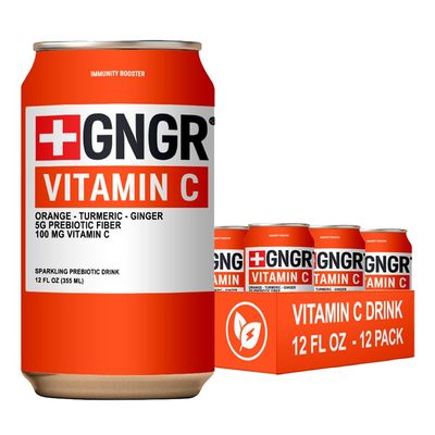 GNGR Sparkling Vitamin C Prebiotic Drink - Caffeine free - 5g Prebiotic Fiber - Orange Juice - Ginger Juice - Turmeric - Acerola - Apple Cider Vinegar - Prebiotic Soda - Immunity (12 oz - 12 Pack)