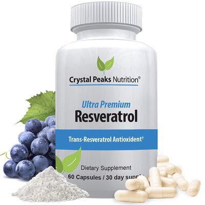 CRYSTAL PEAKS NUTRITION 100 Natural Resveratrol Supplement - Trans-Resveratrol Supports Aging - Antioxidants Supplement Promotes Immune System Joint Support (60 Capsules)