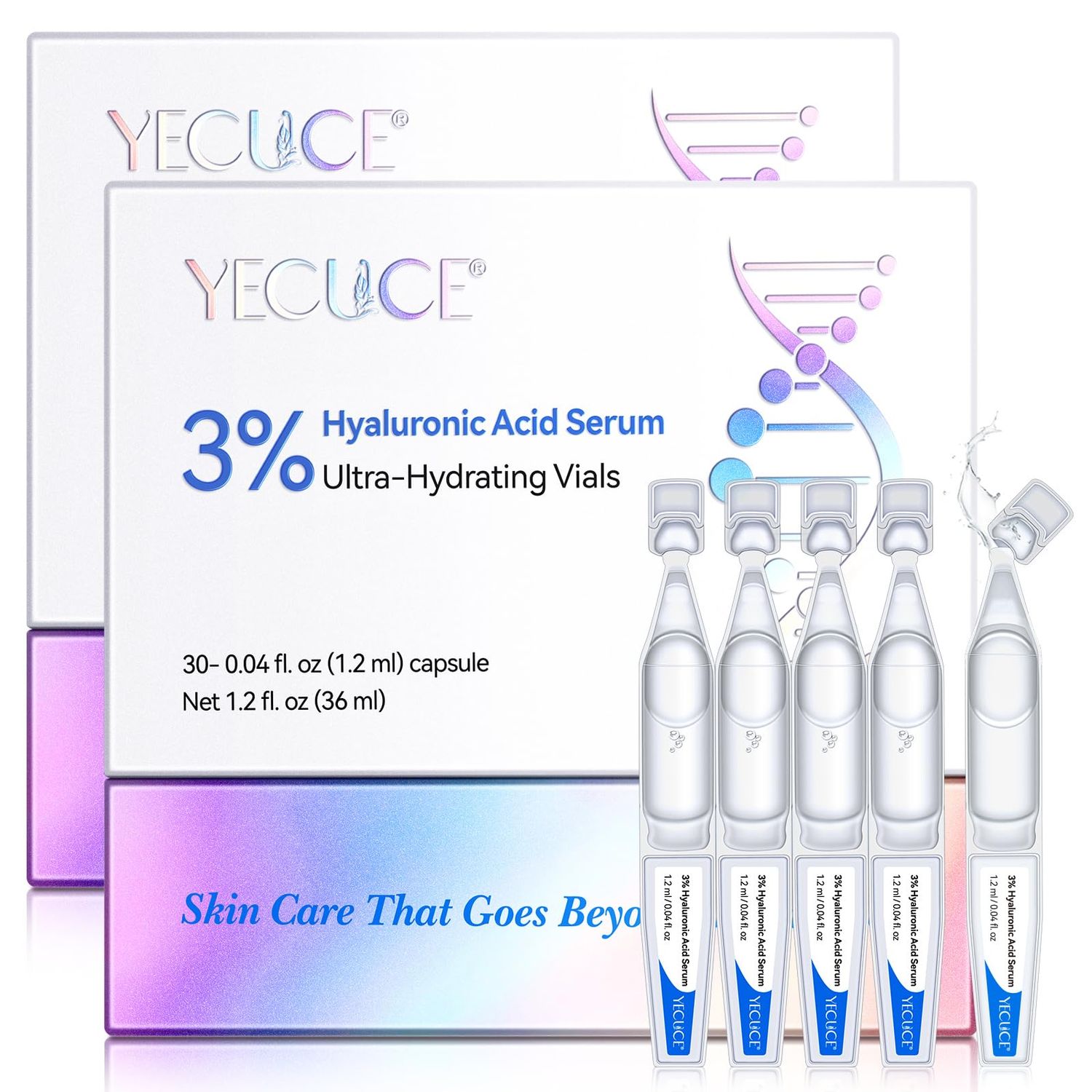 Ultra Hyaluronic Acid Serum For Face - 3 Hyaluronic Acid Tubes 30 Vials, Intensive Moisturizing, Skin Tightening, Skin Barrier Repair, Anti Aging(pack of 2)