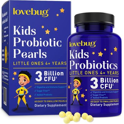 lovebug PROBIOTICS for Kids Multi-Strain 3 Billion CFU Constipation Stomach Discomfort Sugar Free Ages 6