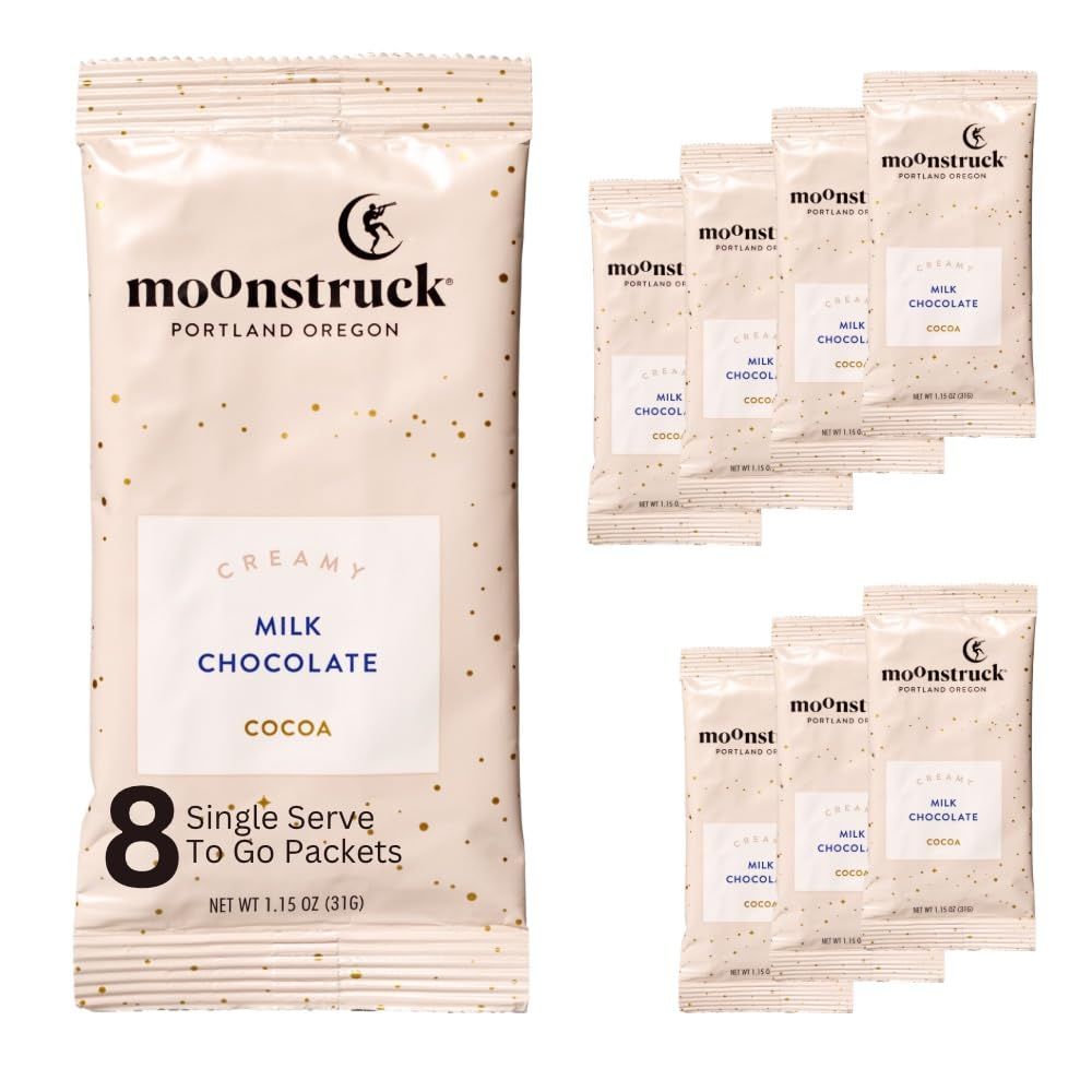 Moonstruck Chocolate Single Serve Creamy Milk Chocolate Hot Chocolate Packets, 8 Count (Pack of 1)