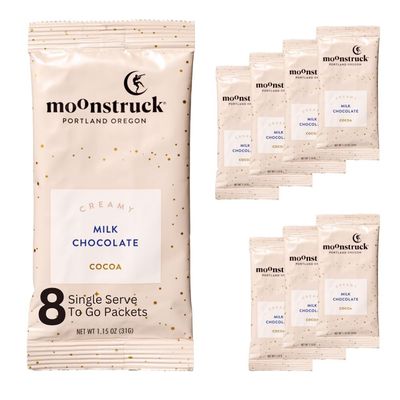 Moonstruck Chocolate Single Serve Creamy Milk Chocolate Hot Chocolate Packets, 8 Count (Pack of 1)