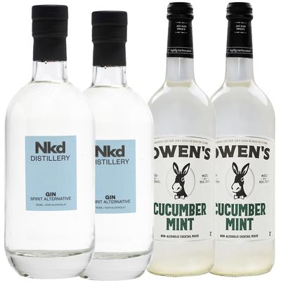 Nkd Distillery Gin Alternative Premium Non-Alcoholic Spirit 750 ML Bottles w Owen s Mixers Cucumber Mint 750 ML Bottles - Perfect for Mocktails - Made in USA