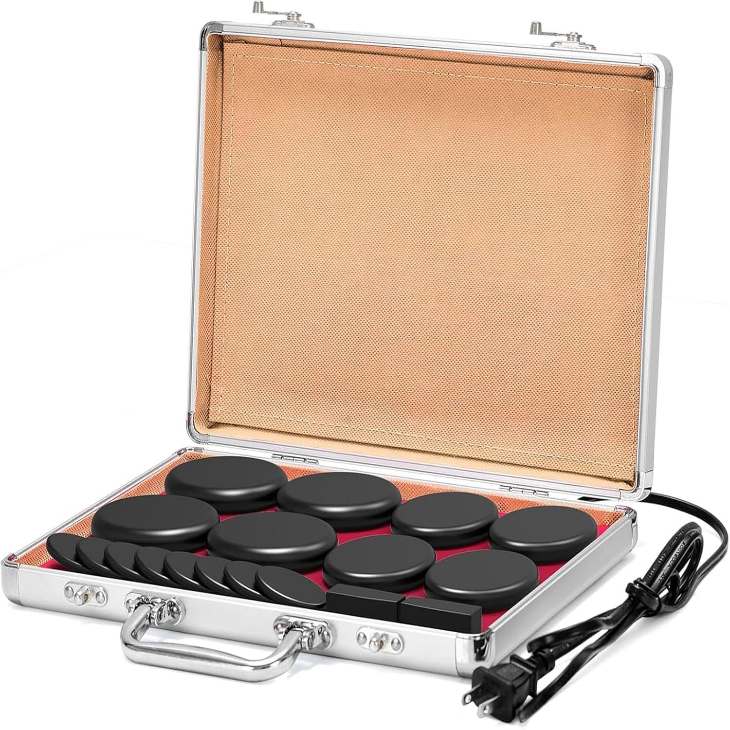 Hprampi 18Pcs Hot Rocks Massage Stones with Heater Kit, Profesional Basalt Stones for Massage, Portable Hot Stone Kit for Relaxing, Body Slimming, Metabolism Improvement
