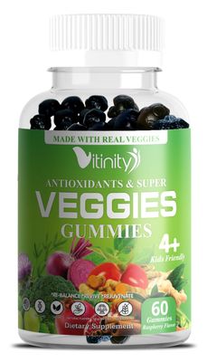 VITINITY Made with Real Super Veggies Delicious Gummy Supplement,Men,Women Kids(60 Chews),30 Veggies,Herbs,Fruit and Vegetable Vitamins,Non-GMO,Pectin-Based,Gluten-Free,No More Pills (30 Day Supply)