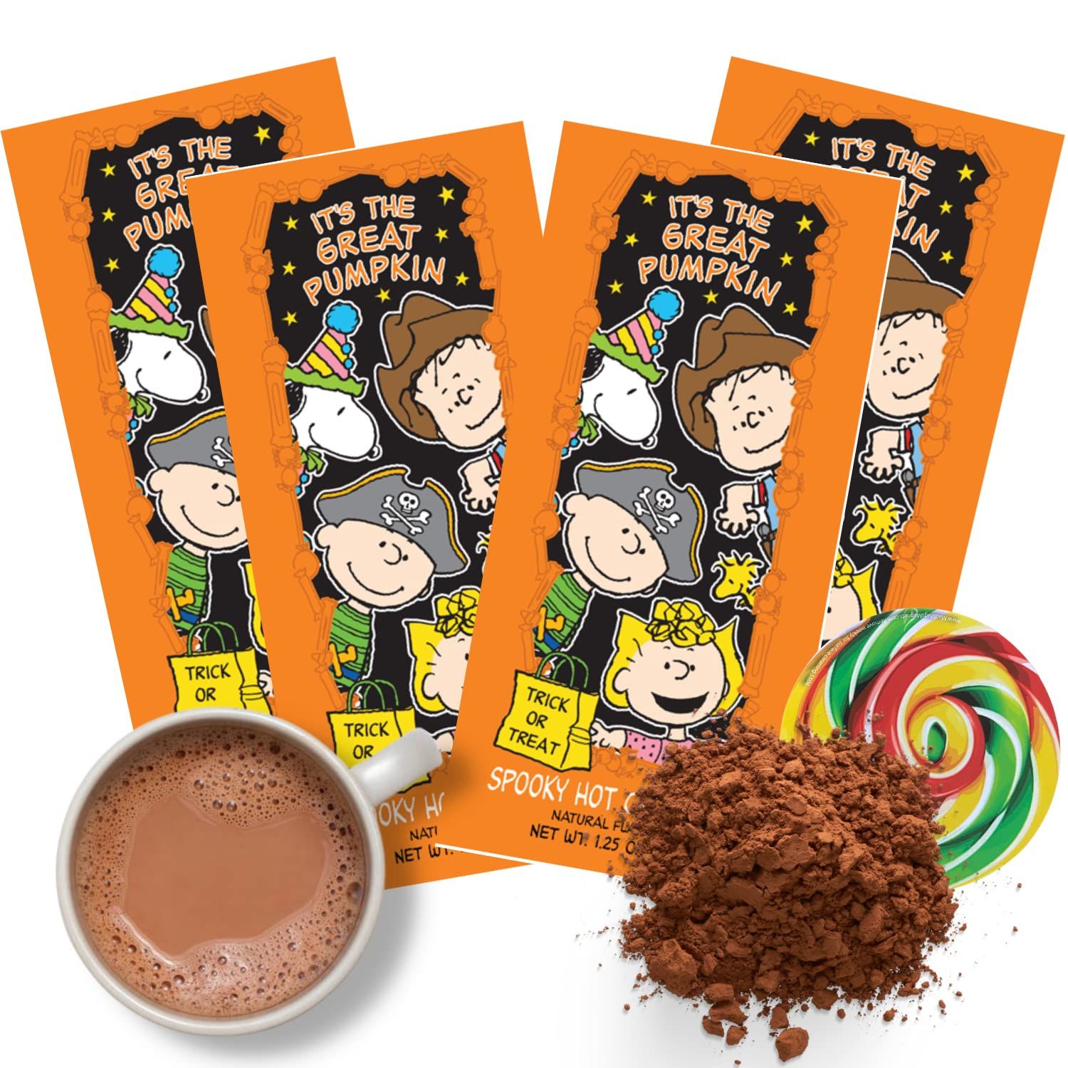 Sweetzo The Great Pumpkin Hot Chocolate Individual Packets, Halloween Powder Cocoa Mix, 4 Count