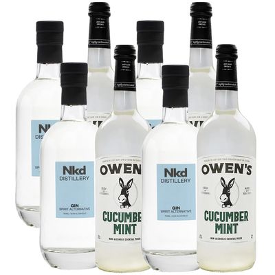Nkd Distillery Gin Alternative Premium Non-Alcoholic Spirit 750 ML Bottles w Owen s Mixers Cucumber Mint 750 ML Bottles - Perfect for Mocktails - Made in USA