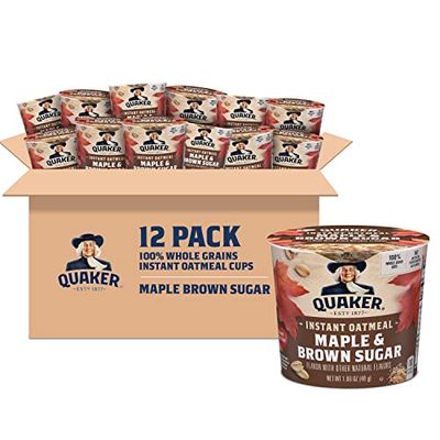 Quaker Instant Oatmeal Express Cups, Maple Brown Sugar, 1.69 Ounce (Pack of 12)