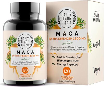 Organic Maca Root Capsules 1200 mg - Libido Booster for Women Fast Acting Potent Aphrodisiac Supplement Energy Pills from Peru Includes Black Pepper for High Absorption Vegan, 120 Ct