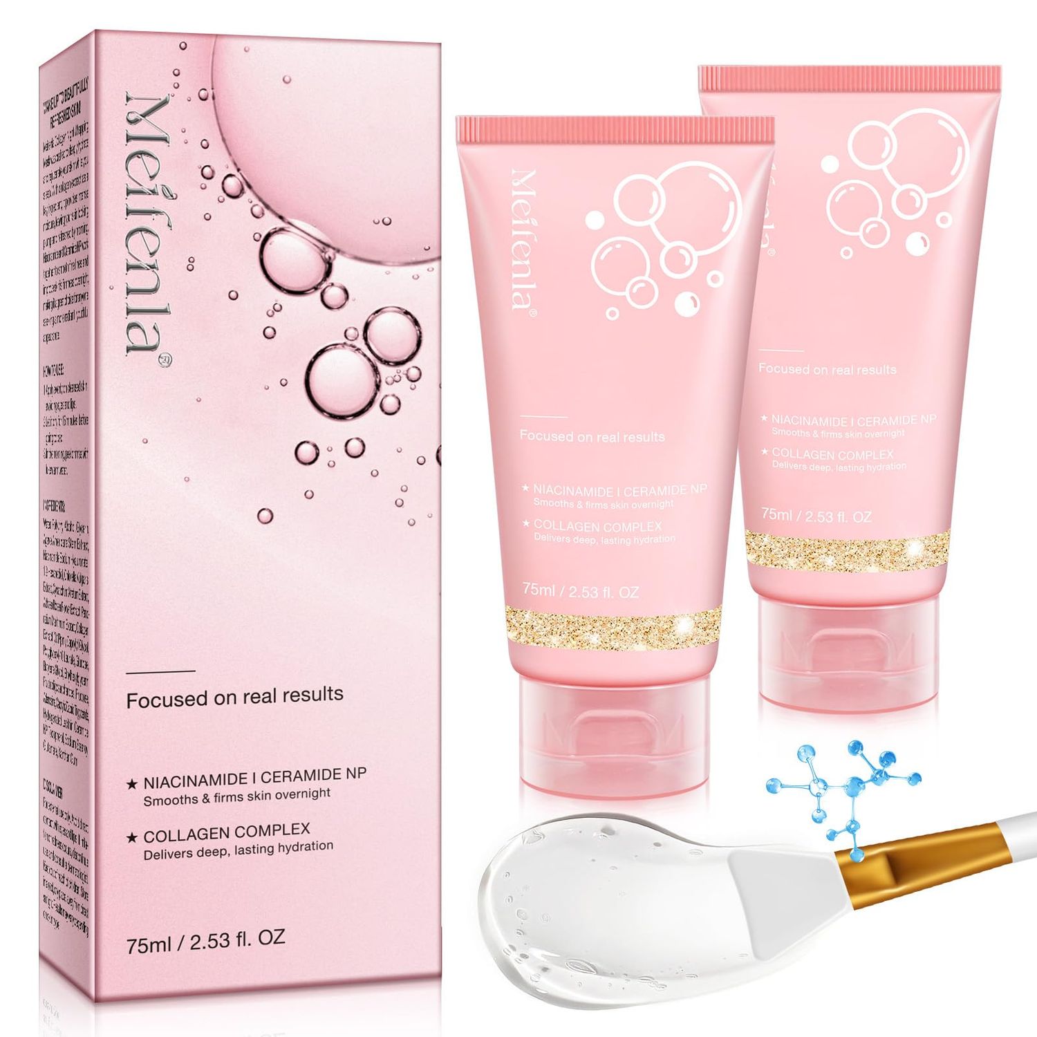 Collagen Night Wrapping Mask, Collagen Overnight Wrapping Peel Off Facial Mask, Reduces Sagging, Elasticity Hydration Care, Repairing and Anti-Aging Skin Treatment, 2.53 fl.oz (2pcs)