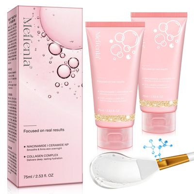 Collagen Night Wrapping Mask, Collagen Overnight Wrapping Peel Off Facial Mask, Reduces Sagging, Elasticity Hydration Care, Repairing and Anti-Aging Skin Treatment, 2.53 fl.oz (2pcs)
