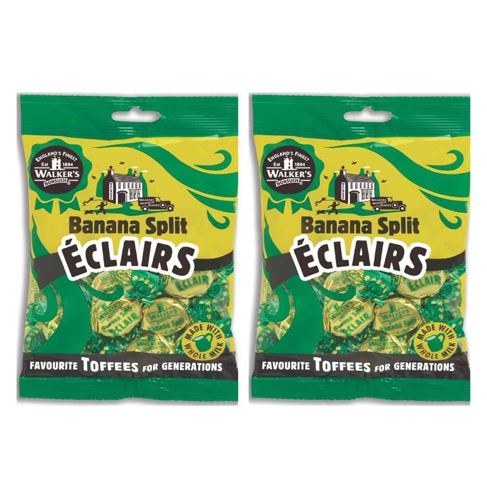 Walkers&#39; Nonsuch Banana Split clairs with Condensed Milk White Chocolate Classic British Chewy Taffy Imported from the UK English Caramel Toffee 5.29 Oz (Pack of 2)