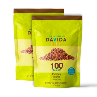 DAVIDA Cacao Nibs 100 Cacao Premium Colombian Cacao Beans (Pack of 2) 5.29 OZ