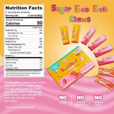 ChocZero Fruit Chews, New Improved Recipe, Sugar Free Keto Taffy Candy, Orange, Strawberry, Watermelon Flavors, 8 oz