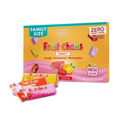 ChocZero Fruit Chews, New Improved Recipe, Sugar Free Keto Taffy Candy, Orange, Strawberry, Watermelon Flavors, 8 oz