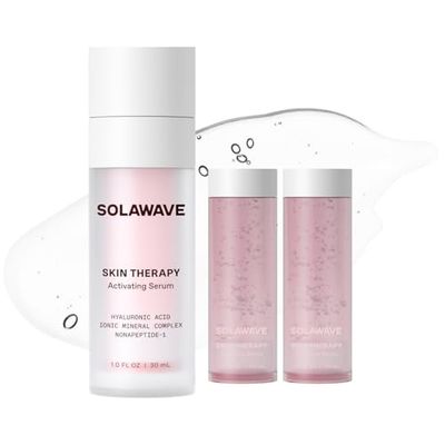 Microcurrent and Red Light Therapy Actvating Serum For Skincare Wands 3-Pack with 2 Refills Enhance Facial Skincare Wand Results by Solawave