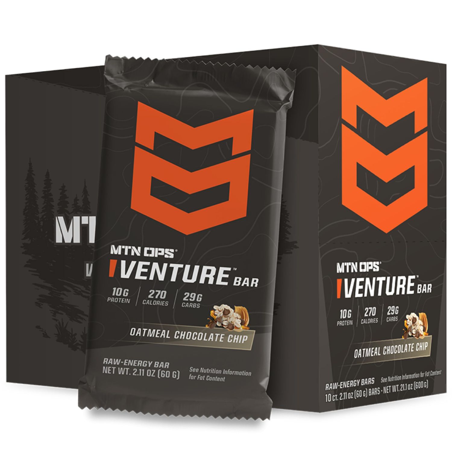 MTN OPS Venture Bar Oatmeal Chocolate Chip Energy Bar 10g Protein Gluten-Free Nutrient Dense Peanut-Based Raw Energy Bar 10 Bars per Box