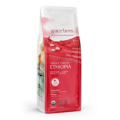 Grace Farms, Organic Whole Bean Coffee, Single Origin Ethiopia Medium-Light Roast, 12oz Bag, 1 Count Notes of Toasted Oats Peach Gives Back 100 of Profits