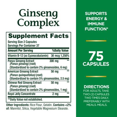 Ginseng by Nature's Bounty, Ginseng Complex Capsules Supports Vitality Immune Function, 75 Capsules
