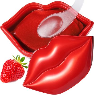VEZE Lip Masks, Collagen Lip Mask 20 Pcs, Lip Mask for Dry Lips, Lip Masks Skincare, Crystal Lip Pads for Moisturizing, Anti-Wrinkle, Anti-Aging, Firms and Hydrates Lips Red