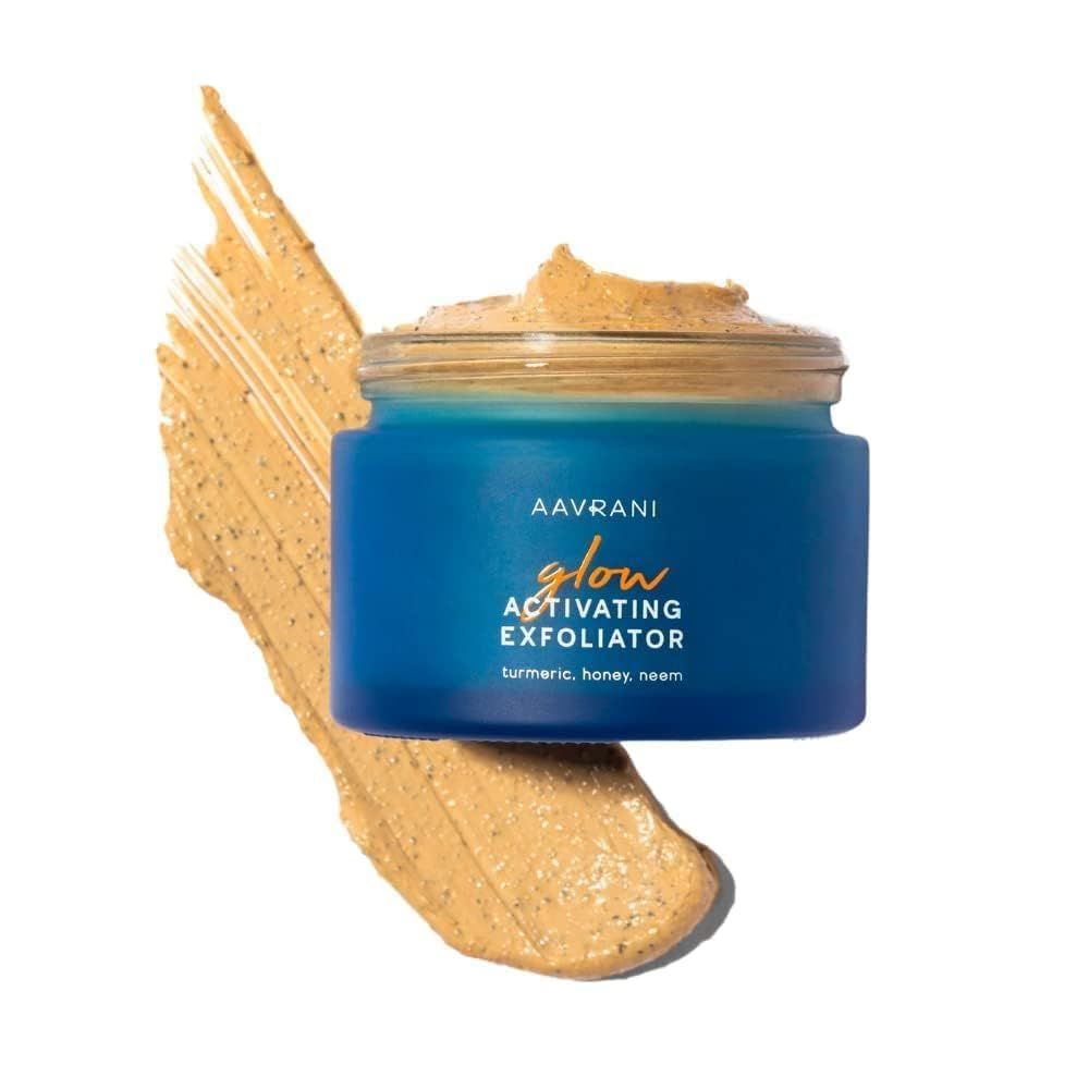 AAVRANI Glow Activating Exfoliator - Stain-Free Turmeric Face Mask with Aloe, JoJoba, Shea, Lavender and Neem - Exfoliating Clay Mask for Acne, Dark Spots, and Deep Pore Cleansing, 1.7 Fl Oz (New)